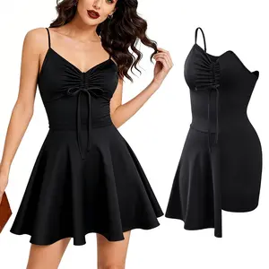 Built-in Shapewear Mini Slimming Cocktail Dress, Women's  V-Neck Sleeveless Style, Control Formal Wear Women Casual