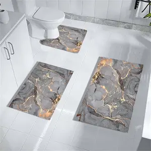 Grey  Marble Bathroom Mats Rugs Sets 3 count, Abstract Bath Mat Quick Dry Thin Rubber  Diatomaceous Earth Rugs with U-Shaped Contour Toilet Mat for Bathroom Decor Floor Shower Room