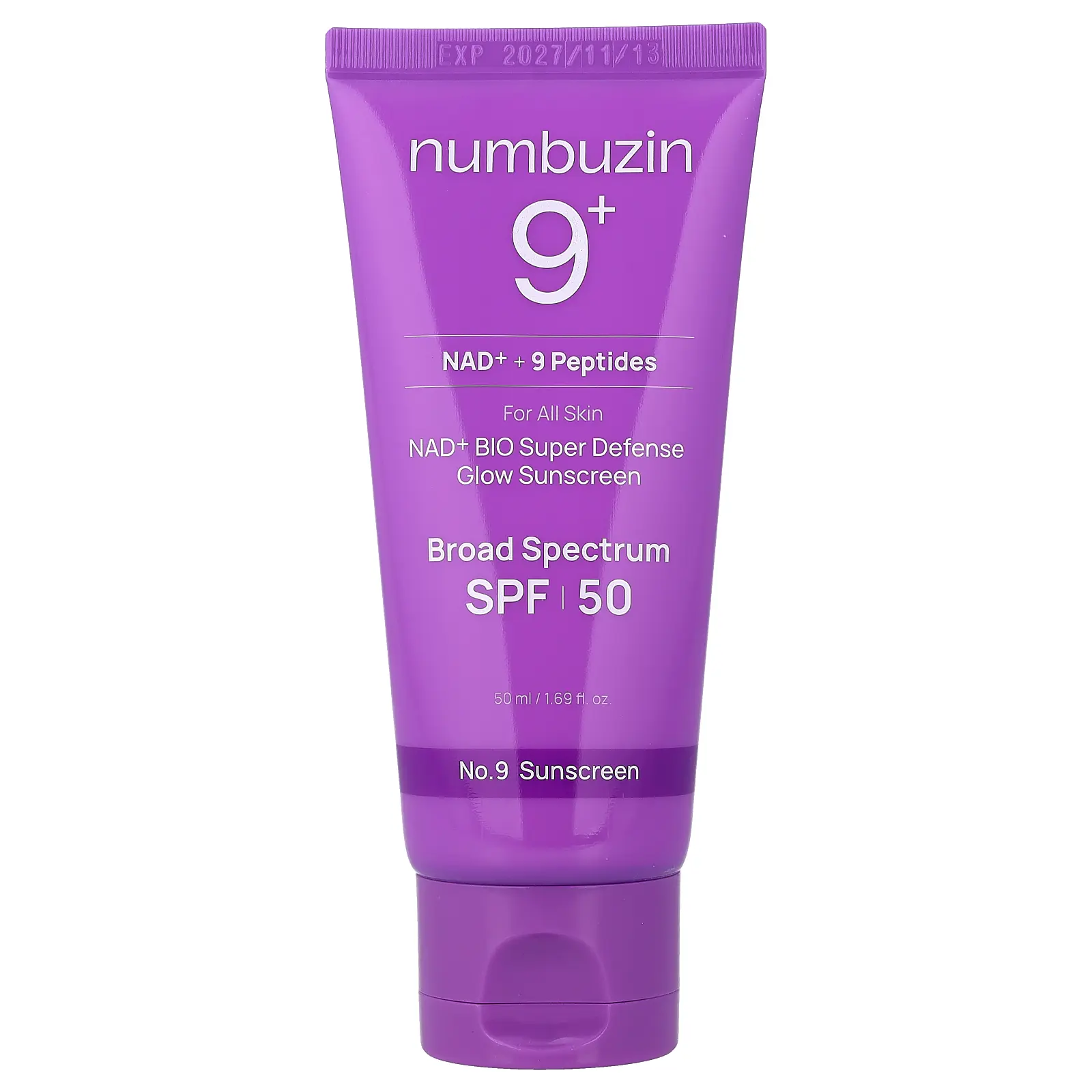 Numbuzin No.9 NAD+ Bio Super Defense Glow Sunscreen, For All Skin, SPF 50, 1.69 fl oz (50 ml)