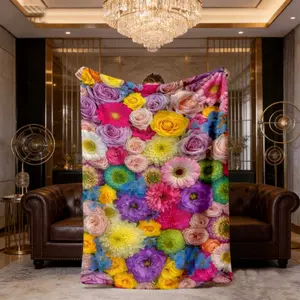 Vibrant Multicolor Roses Daisies Hydrangeas Flannel Blanket Soft AntiWrinkle AllSeason Throw For Home Decor, Travel Holiday Gifts (Mothers Day,, Fathers Day), Floral Blanket, Charm