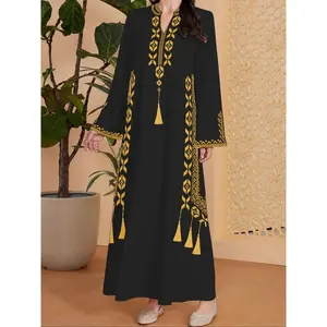 Women's Digital Print Dress, Middle Eastern Style Woven Fabric Long Sleeve A-Line Dress, Casual Fashion for Spring & Fall Seasons