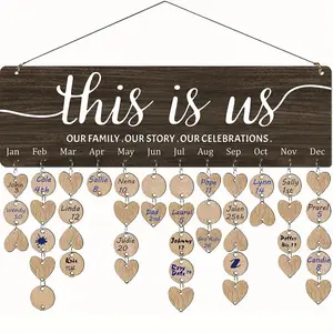 Wooden Family Calendar Hanging Card, 1 Set Including 1 Count Calendar Hanging Card & 100pcs Customizable Wooden Piece, Holiday Gift, Decor, Hanging Room Decor
