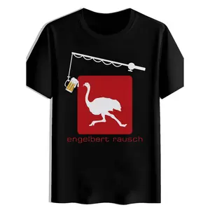 Men'S Black T-Shirt with "Engelbert Rausch" Camel Graphic - Casual Summer Tee, Polyester, Round Neck, Short Sleeve