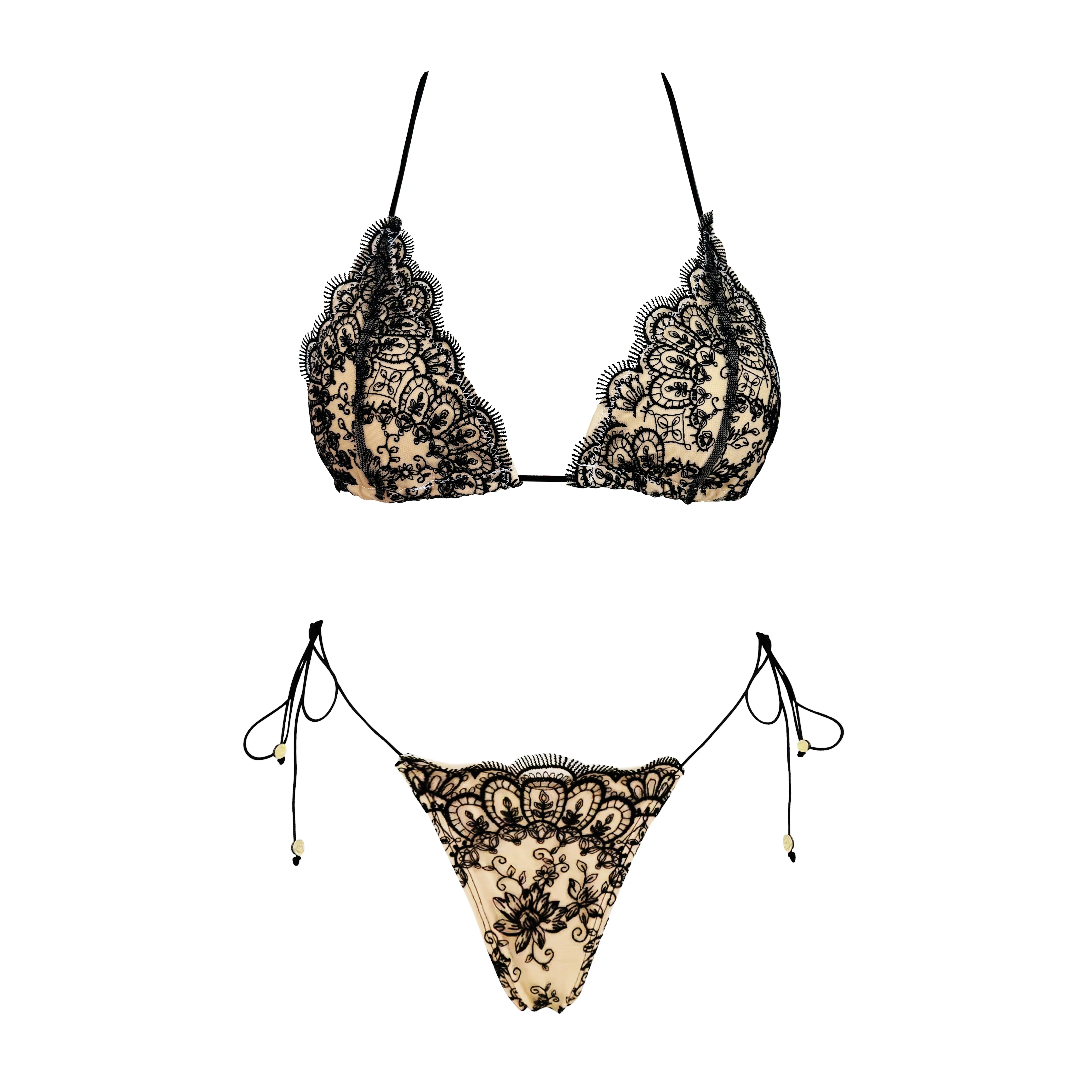 2026 new women’s lace tie mini bikini two-piece set—fashionable, sexy color-block design; two-piece swimsuit set for holidays, casual beachwear, pool parties, and hot springs wear.