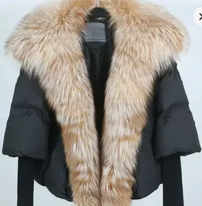 Black goose puffer - golden fur collar
