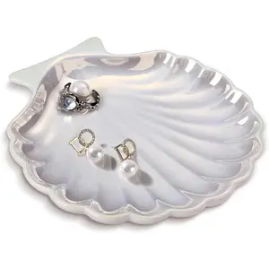 Shell Ring Holder Dish, Shell  Tray, Trinket Dish, Cute Decorations for Coastal Home Decor, Bathroom Decor, 5.5", White