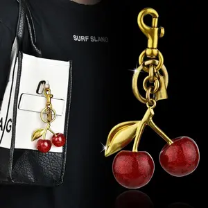 Premium resin cherry keychain and wallet set, bag charm, suitable for car keys, an ideal gift for women on Mother's Day and birthdays.