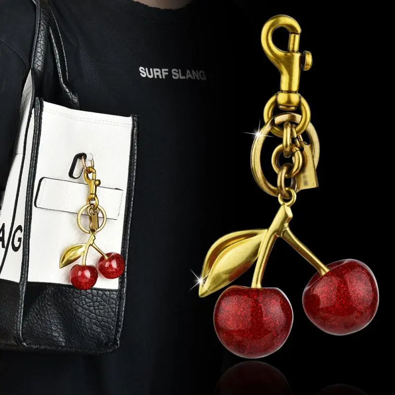 Premium resin cherry keychain and wallet set, bag charm, suitable for car keys, an ideal gift for women on Mother's Day and birthdays.