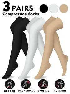 Knee-Thigh High Compression Stockings, 15-20mmhg Support, Unisex Design, Ideal for Running & Sports, Moderate Fabric, All Season Use