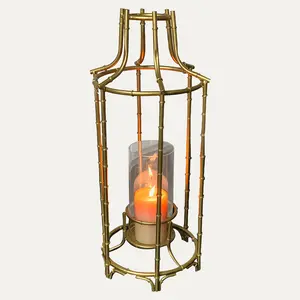 Gold Metal Frame and Glass Candle Holder Lantern