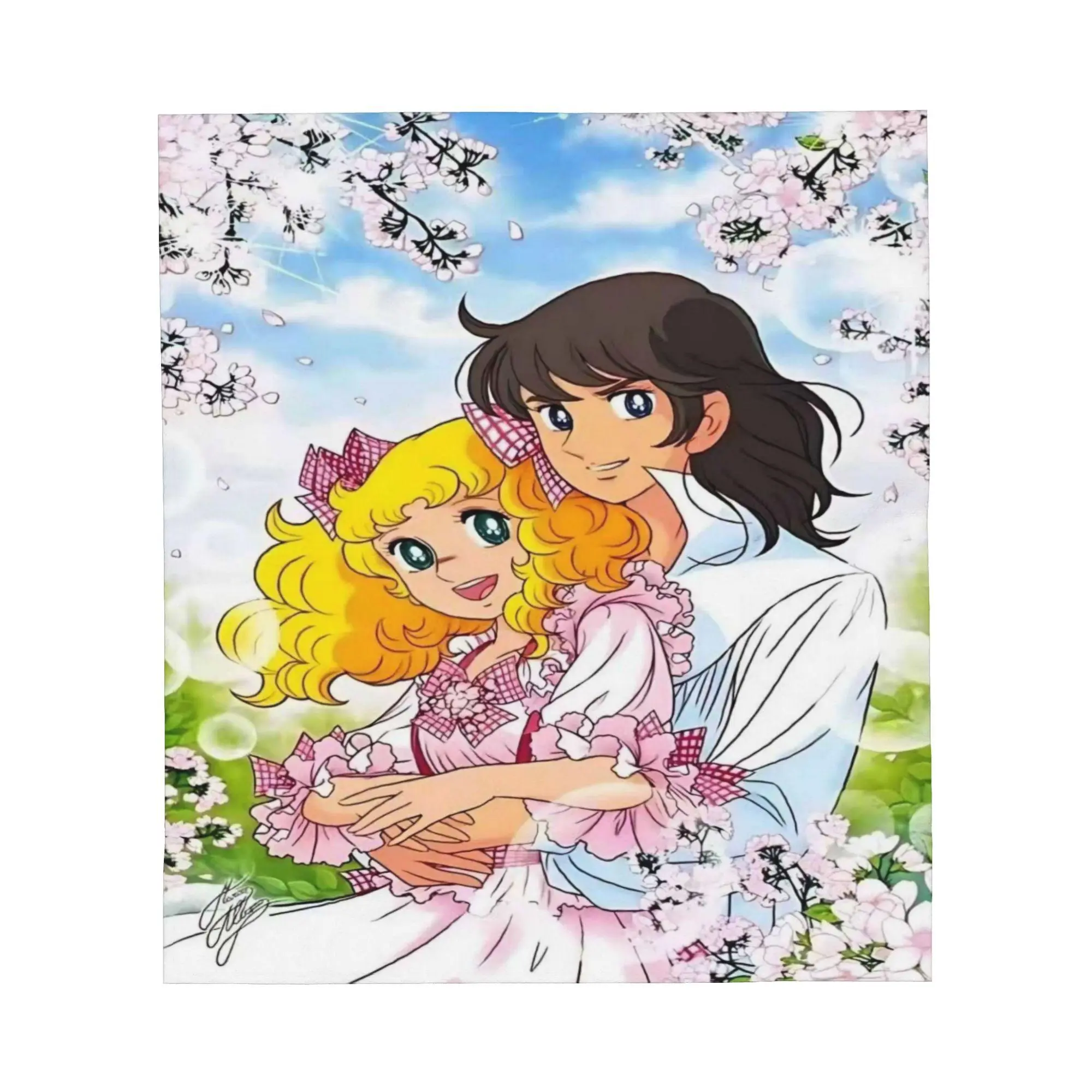 Candy Candy Vintage 80s Anime Romantic Scene Flannel Fleece Throw Blanket, Classic Retro Manga Character Print Soft Warm Bed Couch Blanket, Multiple Sizes Available, Ships From USA For Candy Candy Anime Fans