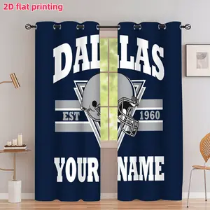 2D Flat 2Pcs Personalized Dallas Football Themed Room Decor Curtains, Navy Blue Sports Fan Grommet Top Window Drapes for Home Living Bedroom Study, Custom Name Team Style Accessory, Anti Privacy.