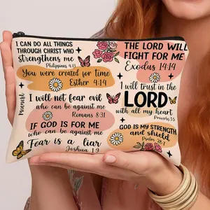 1pc Bible Verse Faith  Print Cosmetic Bag -  Inspirational Scripture Art  Lightweight Travel Makeup Organizer, Portable Toiletry Pouch with Zipper Closure, Stylish and Functional Storage Solution, Perfect Gift for Women and Girls