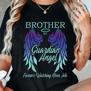 100% Cotton Brother My Guardian Angel" Memorial T-Shirt - Soft, , with Angel Wings Design - Machine Washable, Ideal Gift for Men & Women