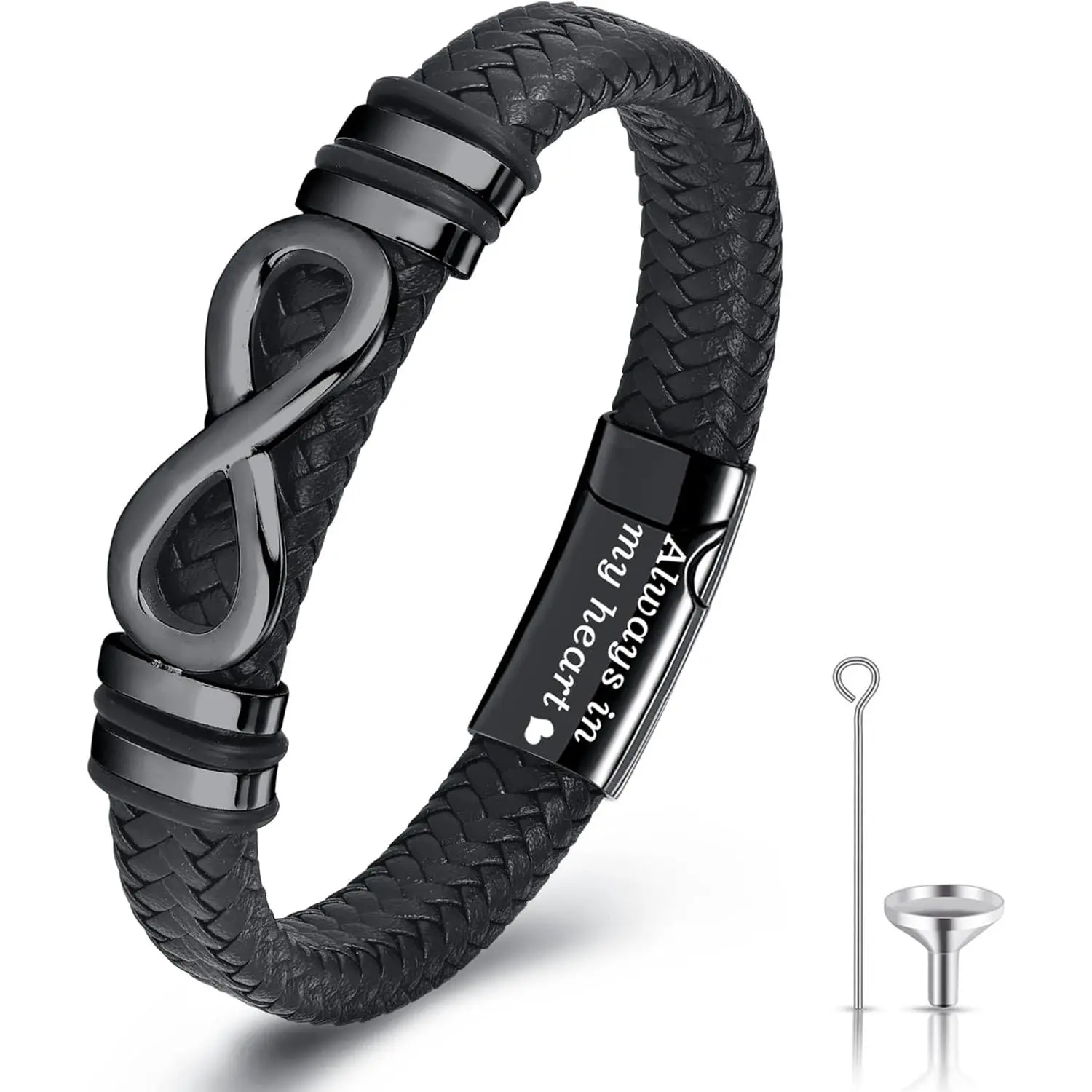Urn Bracelet for Human Ashes Leather Cremation Knot  Bracelet Stainless Steel Keepsake Cuff Bangle  for Men