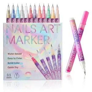 12 Color Nail Art Pens, 0.5 MM Nail Polish Pens Set Drawing Painting Point Liner Acrylic Painted Pen Kit, Waterproof and Quick-drying Nail for DIY Nails Art Design Manicure Tools