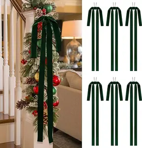 RIBBON Dark Green Long Velvet Bows Ornaments for Christmas Tree.