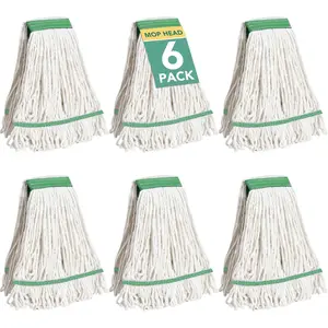 6 Pack Commercial Mop  Replacement - Heavy Duty Mop  for General and Floor Cleaning | Industrial Wet Mops | Washable Refill, , Looped End Mopheads | Hardwood, Concrete(White)