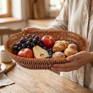 Multi-Functional Handmade Woven Basket, Imitation Rattan Bread Basket, Fruit Basket, Snack Basket, Room Storage, Living Room Decor, Pantry Organizer