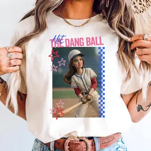 Hit The Dang Ball Funny Baseball Mom Shirt, Game Day Softball Tee, Distressed Doll Face Meme