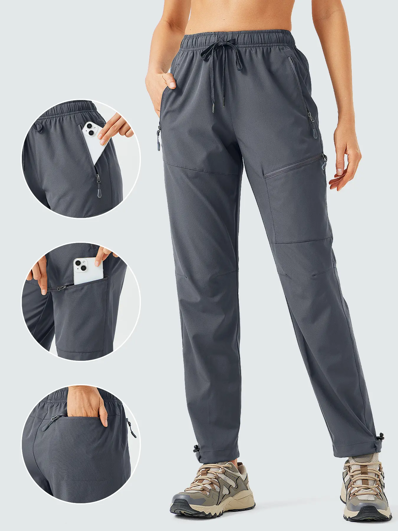 Women's Quick-Dry Polyester Hiking Cargo Joggers, Elastic Drawstring Waist, Multiple Secure Zipper Pockets, Ideal for Hiking & Travel movement womenswear sporty long pant