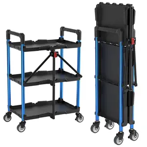 #SpringGlowUp WORKPRO 3-Tier Collapsible Service Cart, 210 LBS Foldable Utility Service Cart with Wheels, Portable Tool Cart for Garage, Warehouse, Home, Restaurant, Office (No Assembly Required)