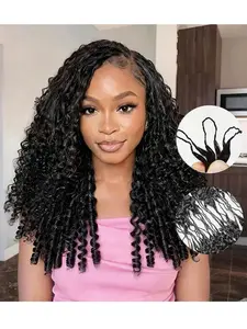 Burmese Curly Crochet Human Hair Pre-Separated Feather Human Hair Crochet Remy Hair Extensions For Women Natural Black Color