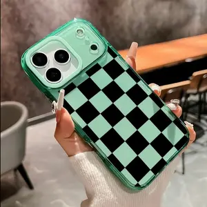 Black checkered Pattern Phone Case for iPhone 17Pro Max Air 16 Plus 15 14 13 12 11 Non Slip TPUSoft Shell Non-Yellowing Shockproof Clear slimProtective Softcase Rugged Durable Back Cover,Advanced fashion gift   AE35