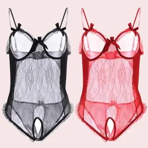 Women's Sheer Lace lingerie with Adjustable Straps,  One-Piece lingerie attire,  Breathable Bodysuit
