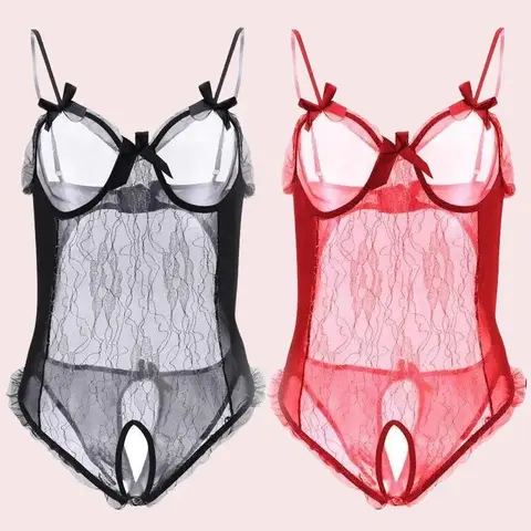 Women's Sheer Lace lingerie with Adjustable Straps, One-Piece lingerie, Breathable Bodysuit nightwear