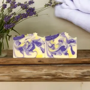Lemon & Lavender Handmade Soap - 100g, Cold Process Method, Handmade Design, 4-5oz, Fresh Lemon & Lavender Aroma, Shrink-Wrapped Bar