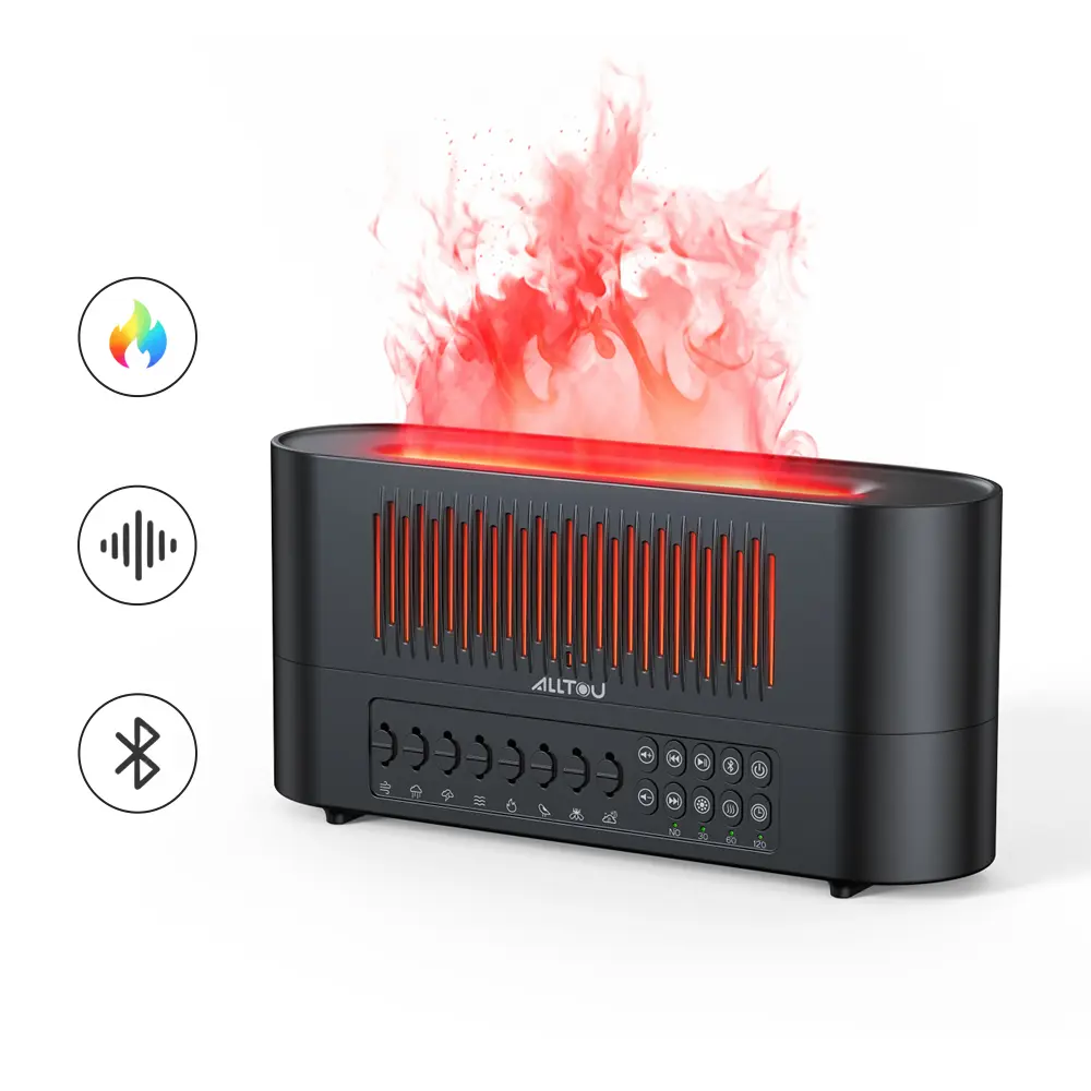 alltou Portable Flame Effect Aroma Diffuser, Bluetooth Speaker & White Noise Machine, Switchable Flame/7-Color LED, Cool Mist Humidifier & Essential Oil Diffuser for Home, Bedroom & Office,backtoschool