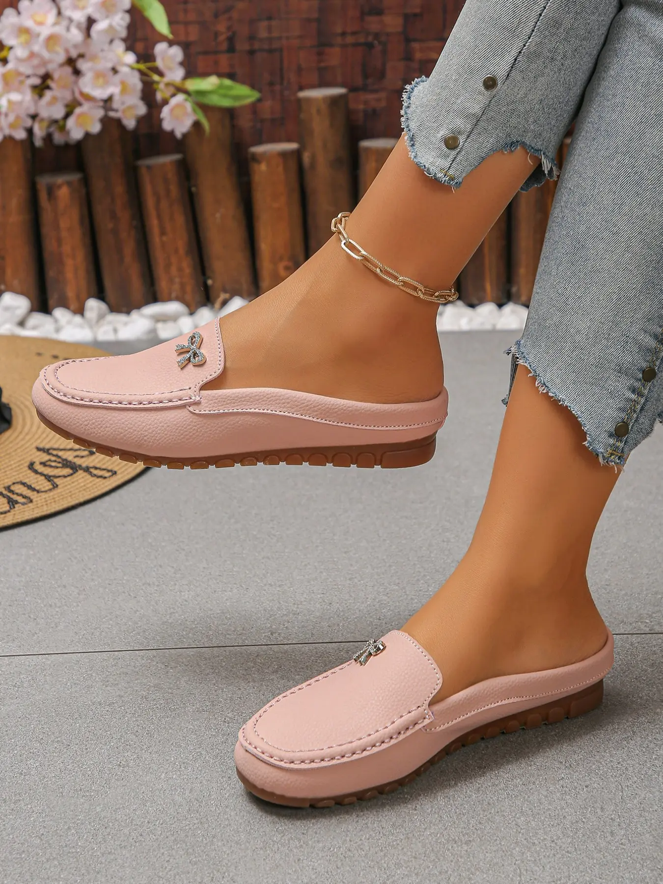 2026 Spring Women Ballet Mule Flats, Comfortable Breathable PU Leather Slip-On Shoes, Casual Everyday Wear, Sizes 35-43, Rubber, Footwear