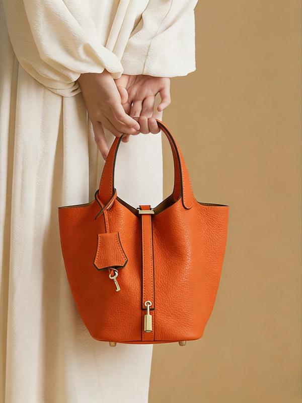 Women's Fashionable Plain Color Leather Handbag, Casual Versatile Handbag with Lock Design, Trendy All-match Purse for Daily Use Women's Fashionable Plain Color Leather Handbag, Casual Versatile Handbag with Lock Design, Trendy All-match Purse for Daily Use