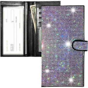 Bling Rhinestone Checkbook Covers Colorful- Glitter, Artifitial Diamond, ID Credit Card Holder, for Women, Gift, RFID Blocking, Register Personal, Wallet,with Pen Insert, with Divider
