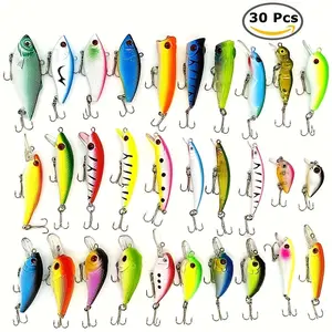 30pcs Topwater Mini Fishing Lures with Hooks, Bass Bait Trout Lures Crankbaits Fishing Bait Kit
