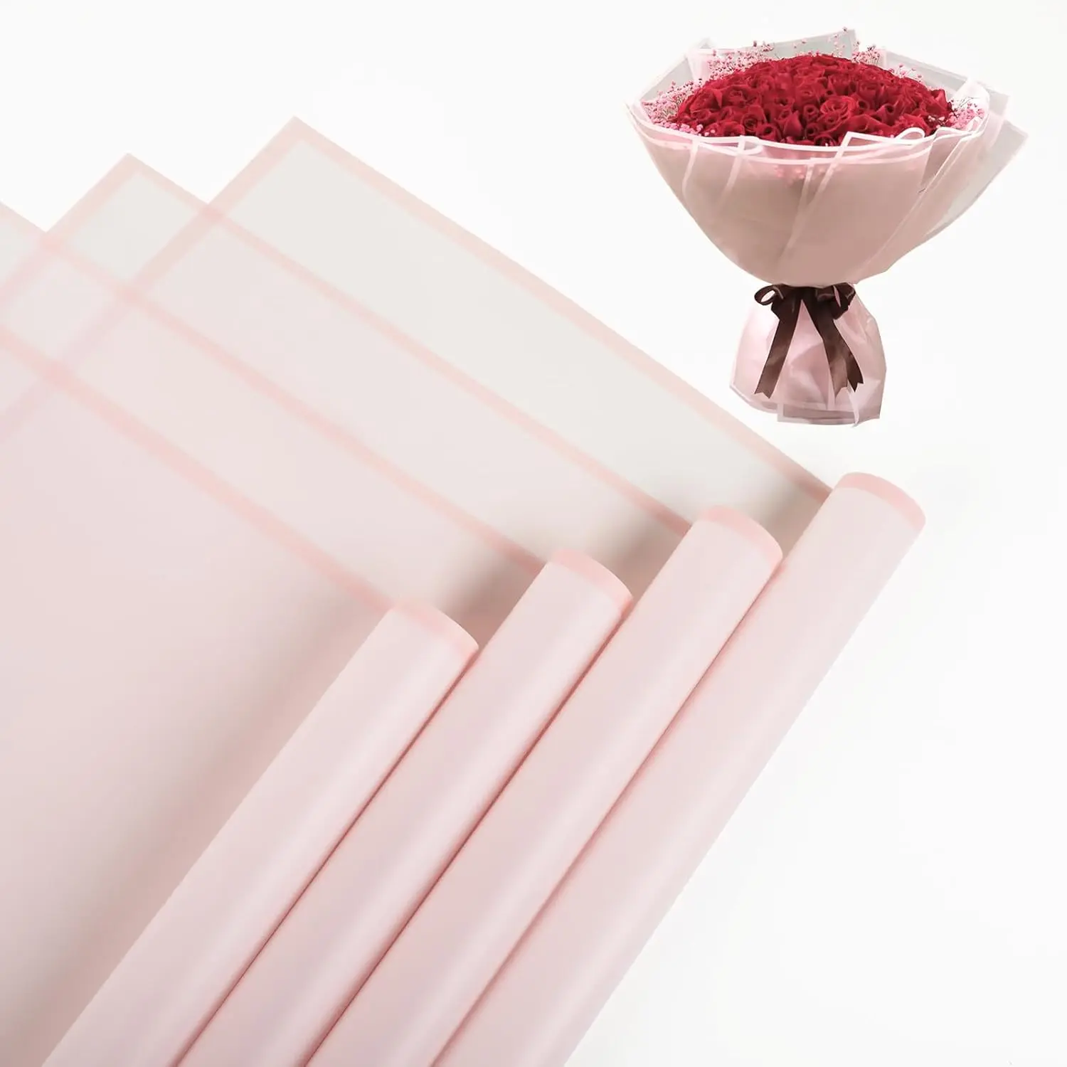 20 Sheet Flower Wrapping Paper - Waterproof Floral Bouquet Wrapping Paper, Florist Supplies Packaging Paper for Wedding Birthday Gift DIY (Translucent Pink)