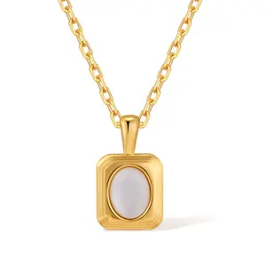 Jean Beau Gold Stone Pendant Necklaces for Women, Chunky Gemstone Dangle Necklace Wedding Prom Fashion Jewelry Gift