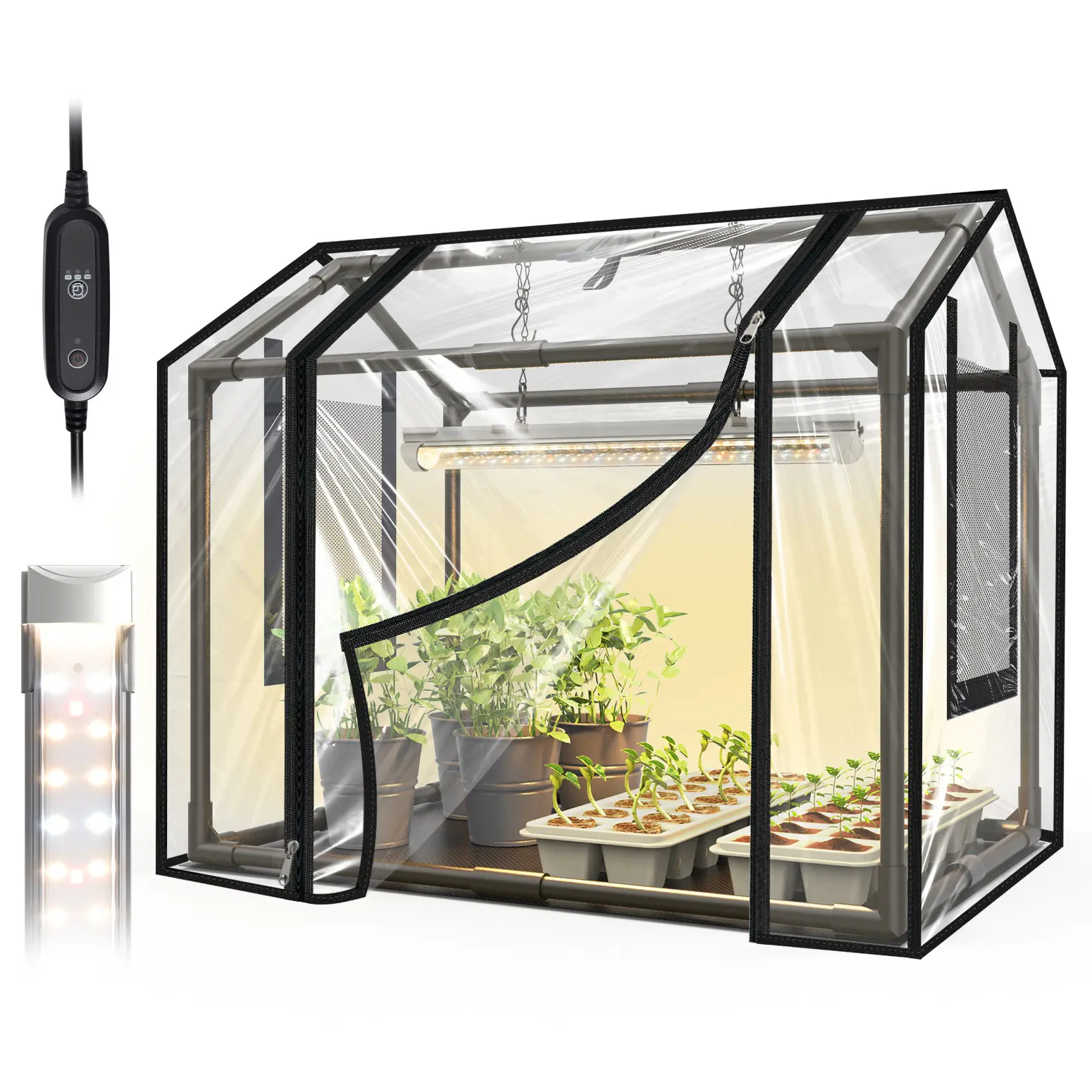 Bstrip Tabletop Mini Greenhouse with LED Grow Light, 20.5" PVC Tent, 18W Auto Timer, Durable PE Base Mat for Seed Starting & All-Season Plant Growth