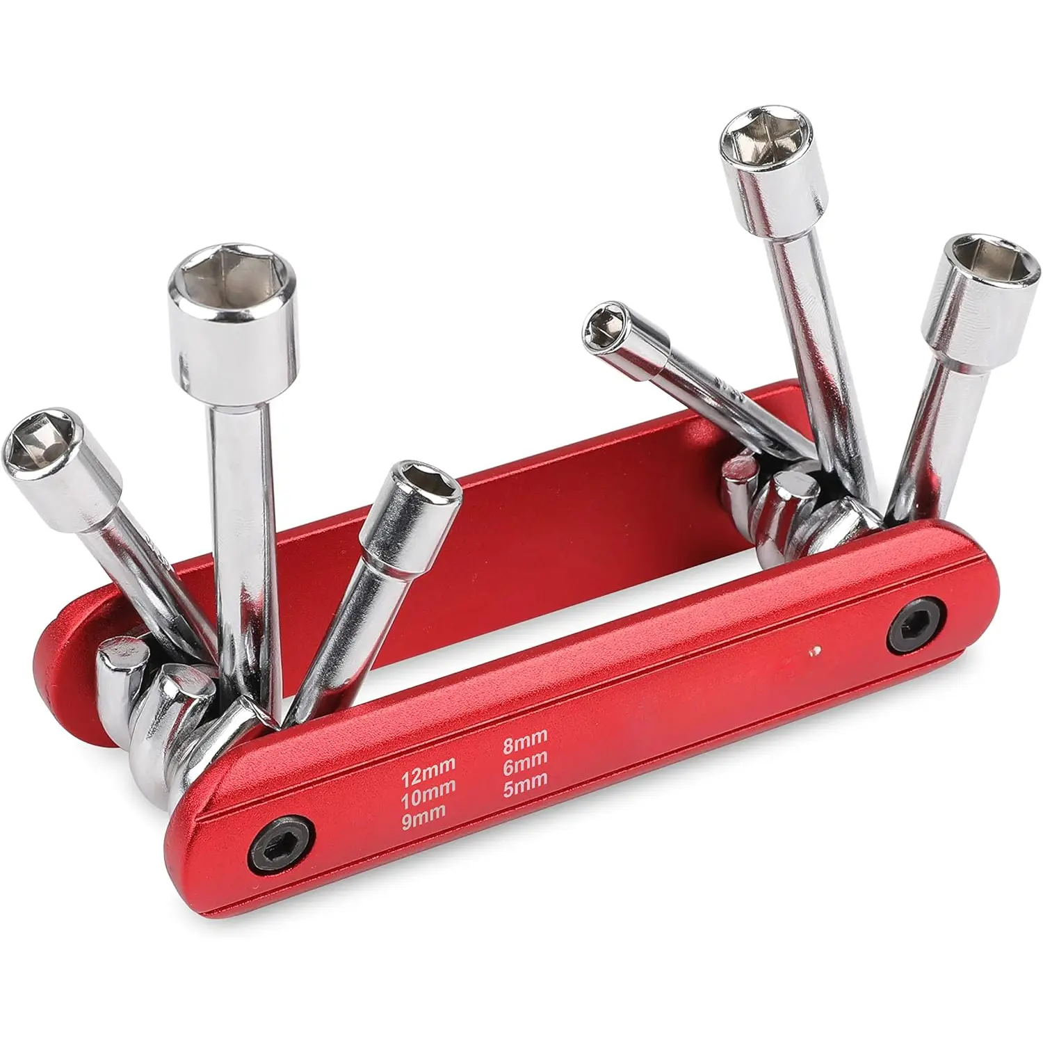 6 in 1 Folding Nut Driver Set Metric, Hex Nut Driver Set, Folding Socket Wrench, Cr-V Steel Shank, Portable  Aluminum Handle. Easy to Carry Out. 5mm, 6mm, 8mm, 9mm, 10mm, 12mm
