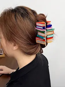 Women's Bookshelf Candy-Colored Patchwork Hair Claw Clip, Y2K Dopamine Hair Accessory, High-Quality Rainbow Book Hair Claw, Unique Design, Hair Clip Accessories