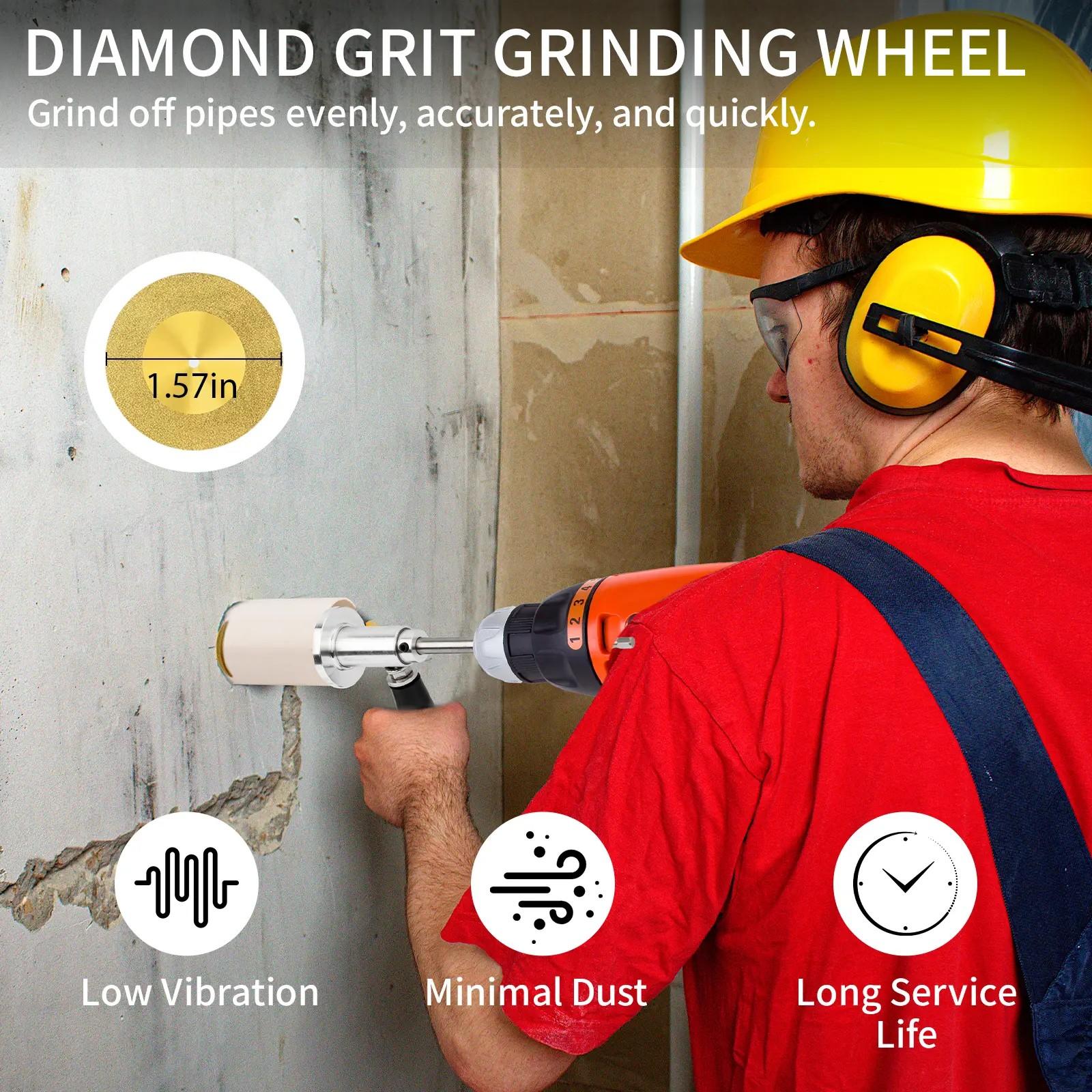 PVC Pipe Inside Cutter with Diamond Grit Cutting Wheel & 7 Inch Adjustable Depth 1/4 Inch Hex Shank Compatible with Impact Drivers and Drills