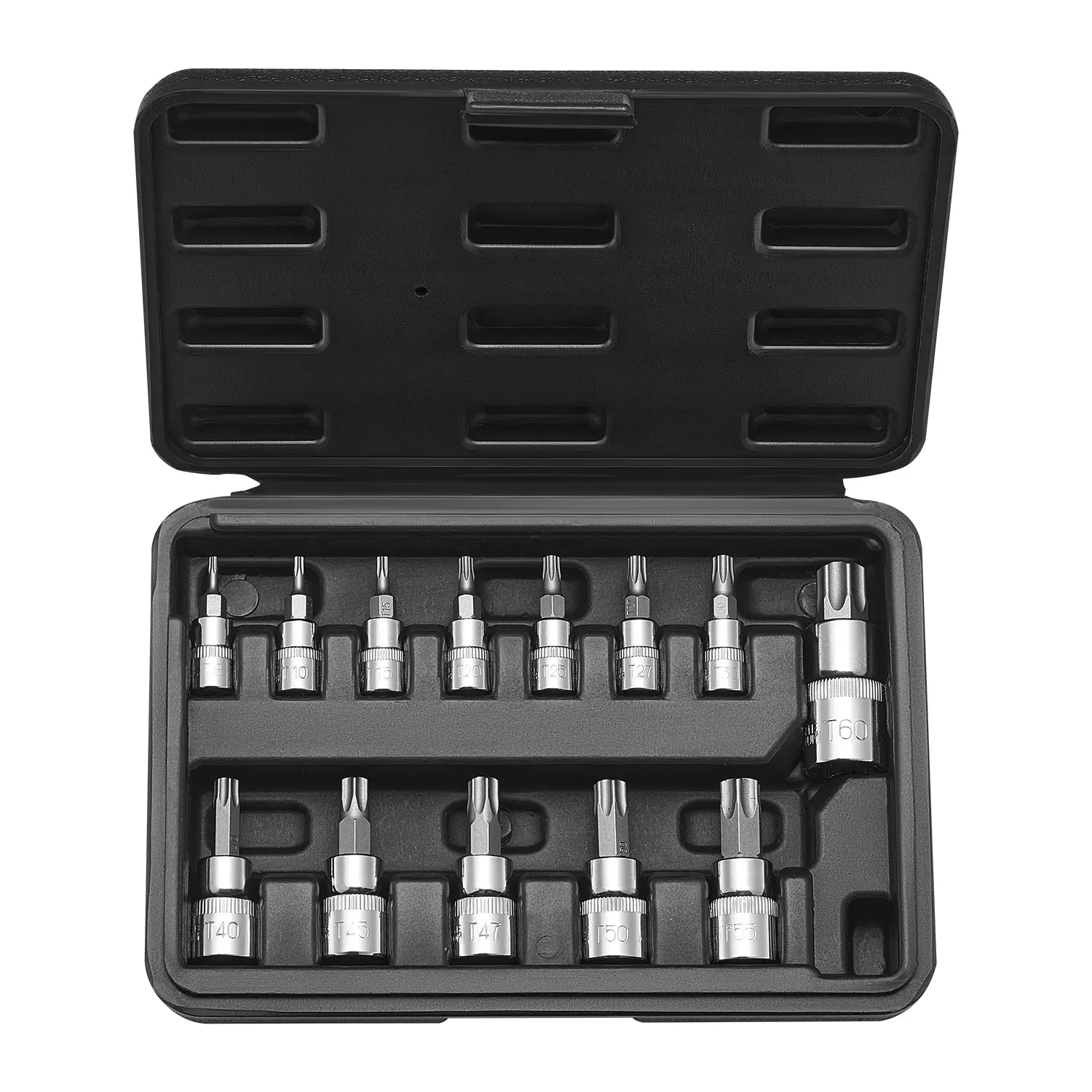 VEVOR 13-Piece Multi-Size External Torx Socket Set, Star T8-T60 (T10, T25, T30 Included), Clearly Marked S2 Alloy Steel & Cr-V Steel Hand Tool Kit with Chamfer Edge, Rustproof, Drop-Resistant, Father's Day Gift, Torx Bit Socket Set