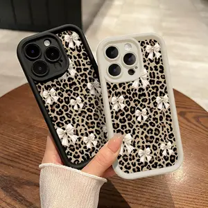 Cheetah Bow Pattern TPU Phone Case for iPhone 17 Pro Max Plus Air/ 16 15 14 Pro Max 13 12 11 XR XS Plus Shockproof Non Slip Military-Grade Protection Silicone Cover Cellphone Protective