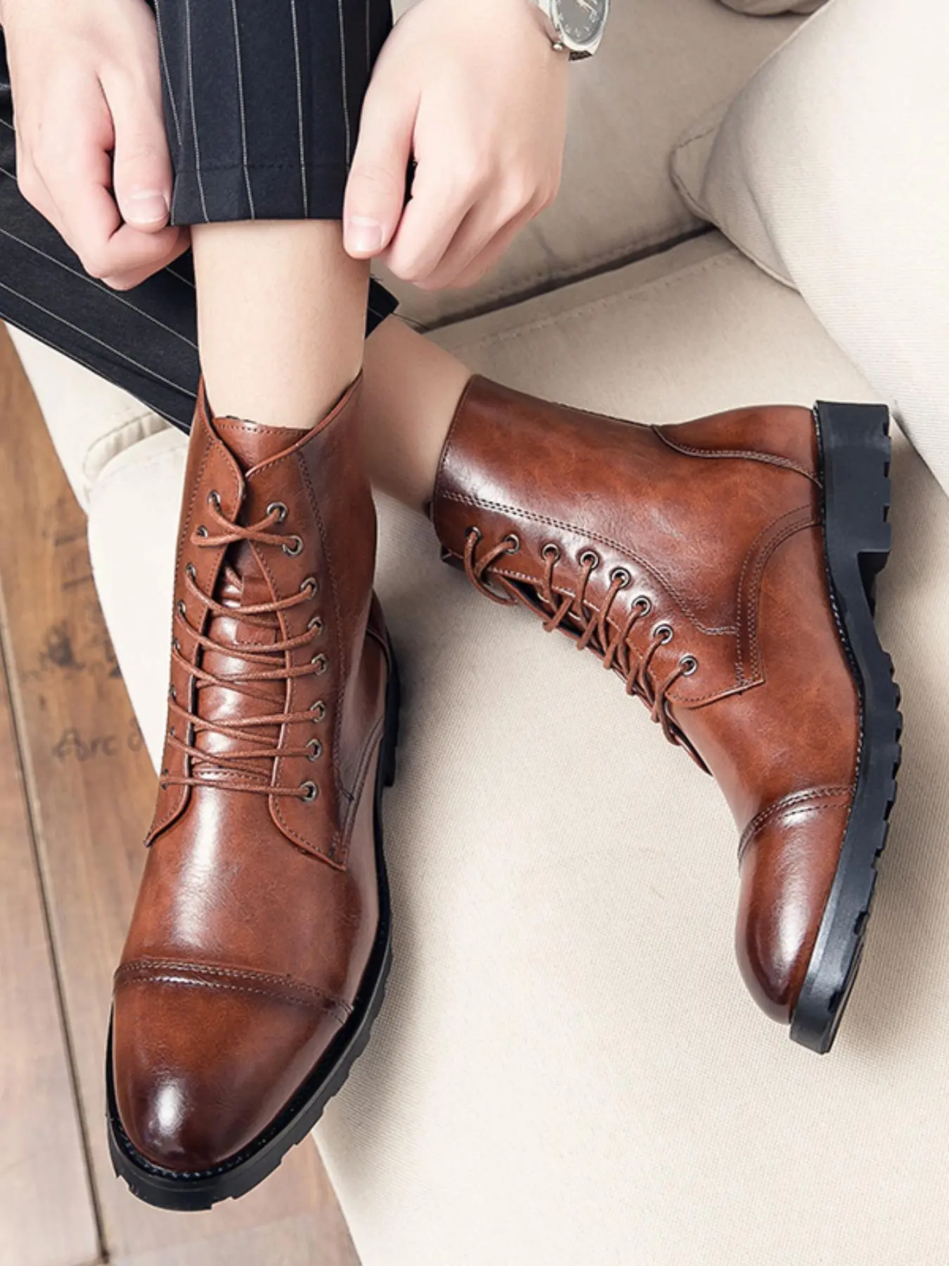 Men's Business Formal Lace Up Dress Boots, Pointed Toe Fashion Boots for Work Office, Male All-match Commuter Shoes for Daily Wear, Business Ankle Boots, Modern Boot