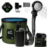 Portable Camping Shower Kit - 6000mAh Rechargeable Batteries Pump, Large Capacity Foldable Bucket, PP Element Filtered Adjustable Handheld Showerhead, LED Screen, Mesh Bag, Mud-Free Water Camping Accessories for Pet Bath, Car Washing