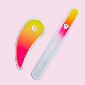 Bona Fide Beauty Drop Ergonomic Czech Glass Nail File Set in Sunset - Spring Refresh For Your Nails - Natural Manicure Nail Care - For At Home Nail Enthusiasts - Best For Shaping Round Almond Nails - Ergonomic Grip Seals Keratin Layers Reusable Durable