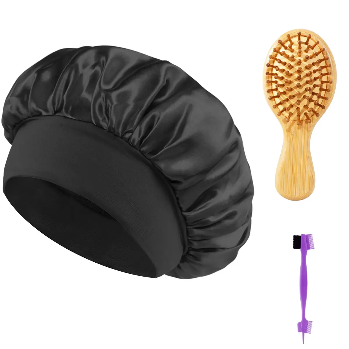 Wooden Tooth Comb + Brow Brush + Satin Bonnet