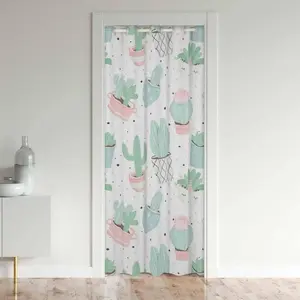 Cactus Door Curtain for Doorway Privacy,Cute Boho Succulent Sliding Closet Door Curtain80 Inch Privacy,30%-50% Blackout Curtain,1 Panel,W42 X L80