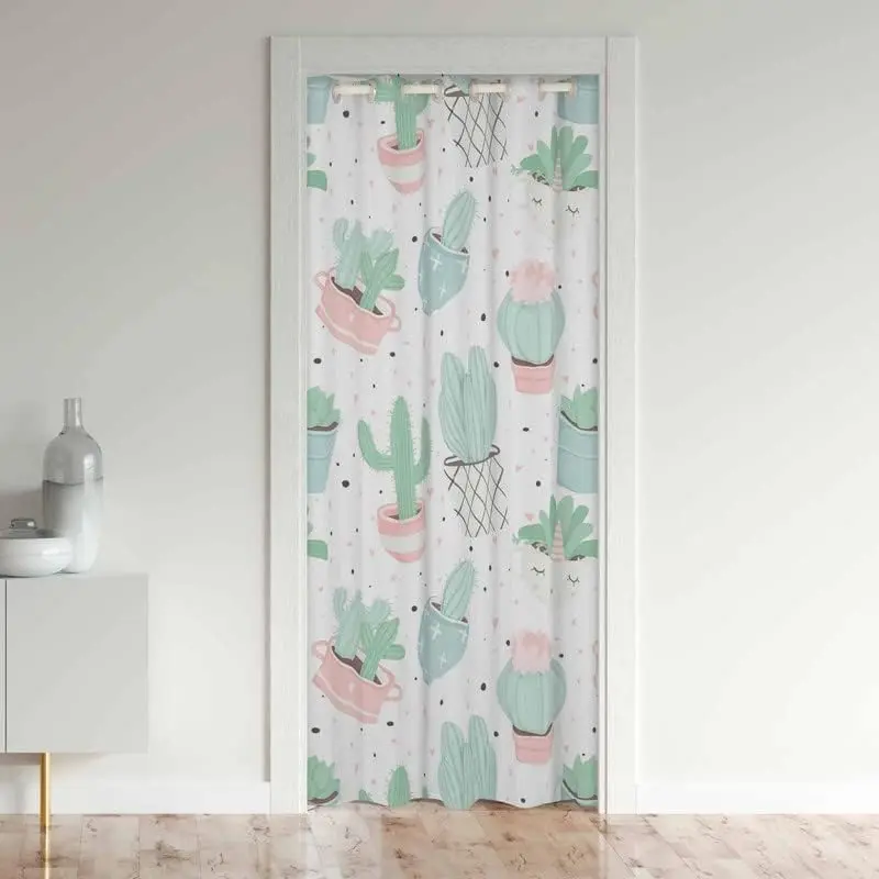 Feelyou Velvet Fabric Grommet Home Decorative Curtain - 1 Panel (42in W x 80in L), Easy-Install Indoor Curtain, Thermal Insulation, 30%-50% Blackout, Cute Boho Succulent Design for Young Man Adult Doorway Privacy & Sliding Closet Shade